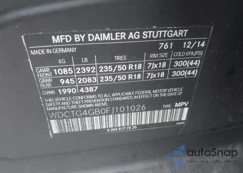 2015 Mercedes-Benz Gla 250 4Matic из США, поврежденный, VIN WDCTG4GB0FJ101026